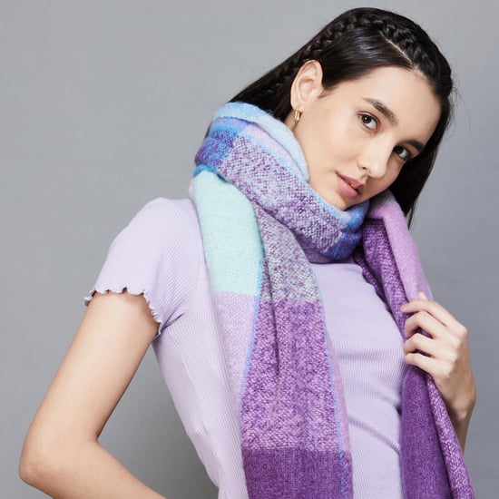 ◇marie claire ◇ Color combination check brush knit muffler Coing brush check long muffler scarf - WONDER WONDER | 60