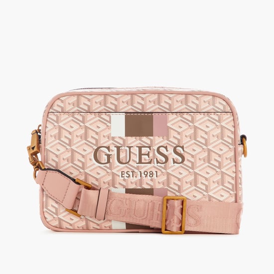 GUESS Women Monogram Printed Crossbody Bag Pink