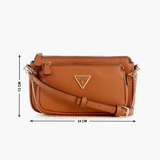 GUESS Women Solid Crossbody Sling Bag with Detachable Pocket Brown