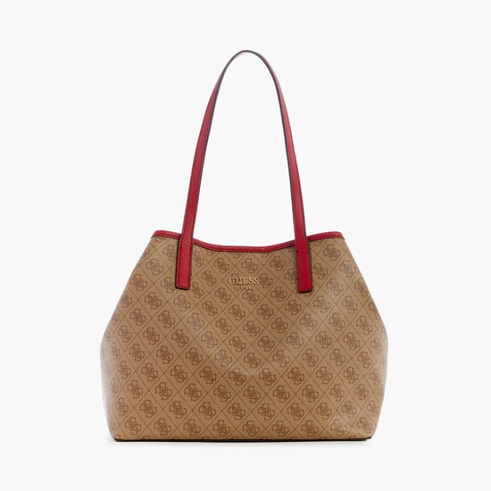 GUESS Vikky Women Logo Print Tote Bag with Pouch Brown