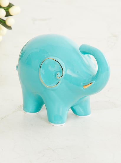 Silchar Teal Textured Ceramic Small Elephant Figurine