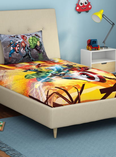SPACES Marvel Avengers-Multicolour Printed Single Bedsheet Set-2Pcs