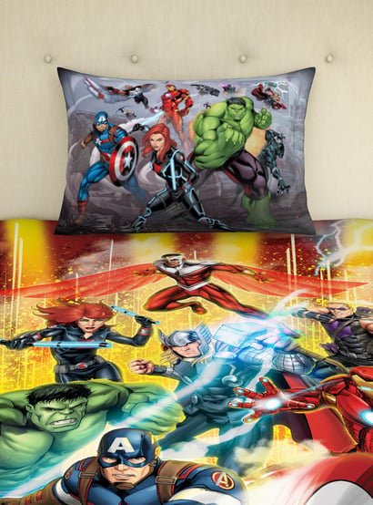 SPACES Marvel Avengers-Multicolour Printed Single Bedsheet Set-2Pcs