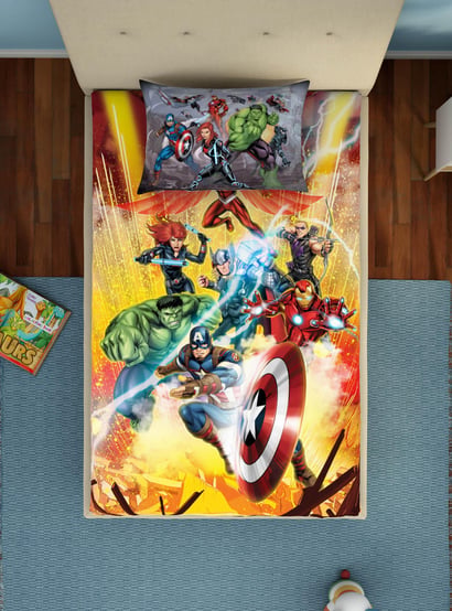 SPACES Marvel Avengers-Multicolour Printed Single Bedsheet Set-2Pcs