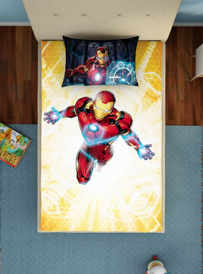 SPACES Marvel Ironman-Multicolour Printed Single Bedsheet Set - 2Pcs