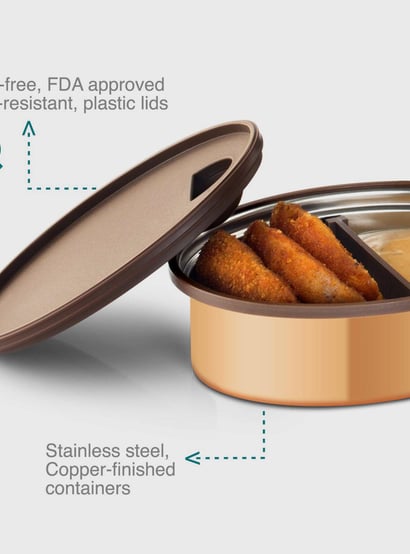 VAYA Tyffn Gold Colourblocked Stainless Steel Insulated Three-Tier Lunch Box - 1000ml
