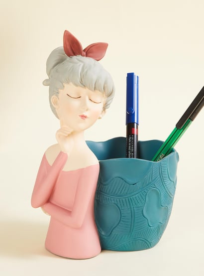 Souvenir Polyresin Lady Figurine with Pen Holder