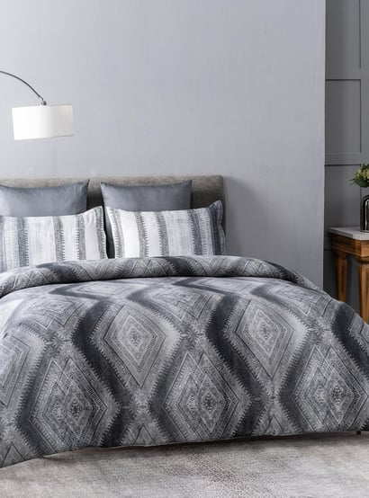D'DECOR Slate Grey Printed Cotton Super King Bedsheet - 274x274cm - 3Pcs