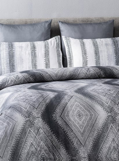 D'DECOR Slate Grey Printed Cotton Super King Bedsheet - 274x274cm - 3Pcs