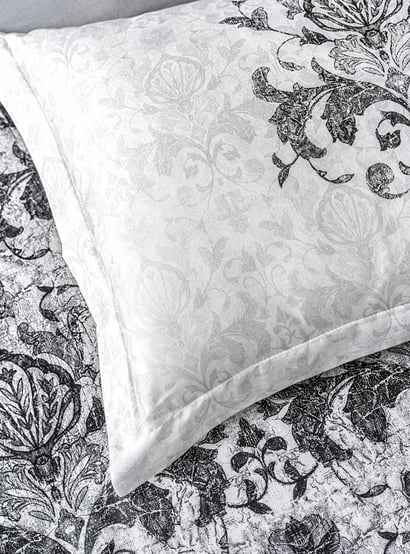 D'DECOR Slate Grey Printed Cotton Super King Bedsheet Set - 274x274cm - 3Pcs