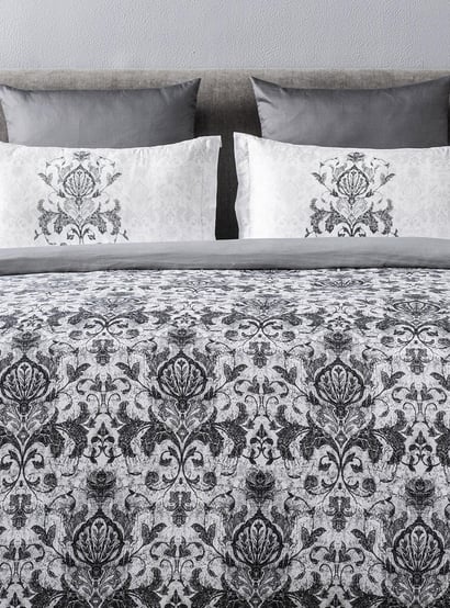 D'DECOR Slate Grey Printed Cotton Super King Bedsheet Set - 274x274cm - 3Pcs