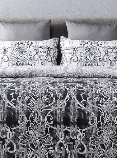 D'DECOR Slate Grey Printed Cotton Super King Bedsheet Set - 274x274cm - 3Pcs
