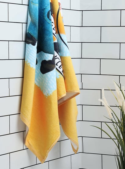 SPACES Kids Cotton Printed Bath Towel, Yellow - 67x130cm
