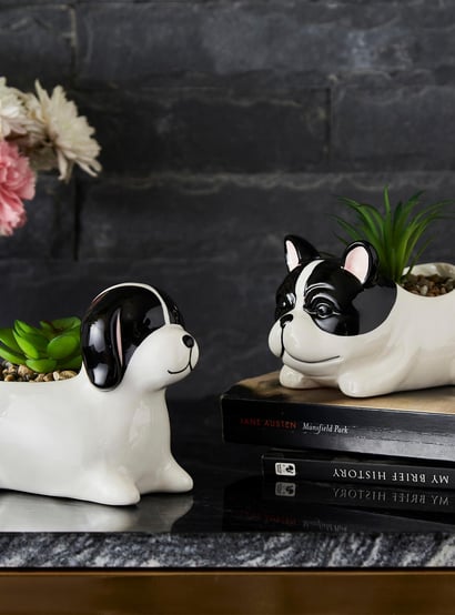 Soil Mates Set of 2 Ceramic Dog Planters