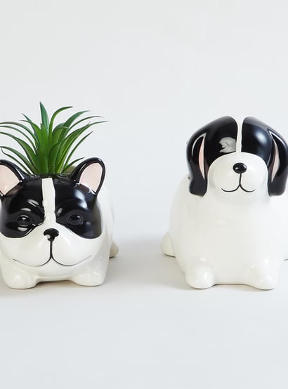Soil Mates Set of 2 Ceramic Dog Planters