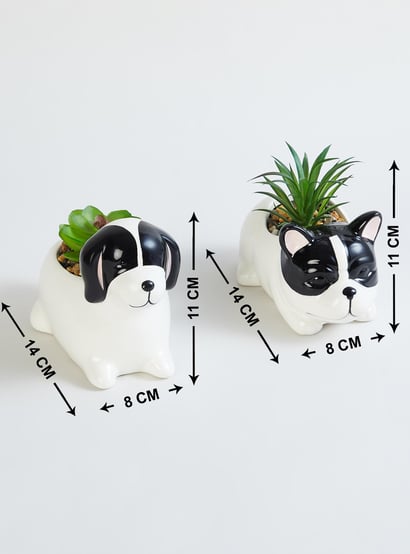 Soil Mates Set of 2 Ceramic Dog Planters