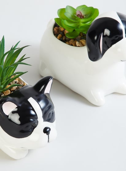 Soil Mates Set of 2 Ceramic Dog Planters