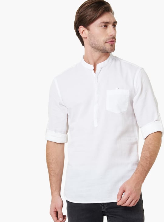 CELIO Solid Linen Mandarin Collar Shirt