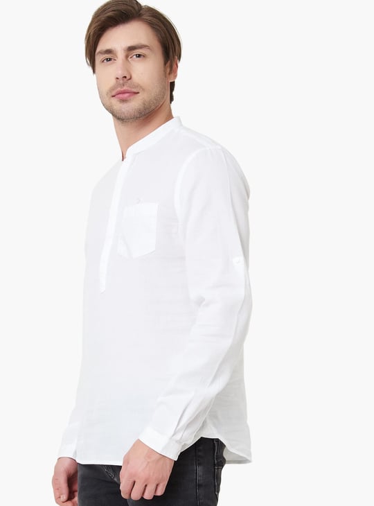 CELIO Solid Linen Mandarin Collar Shirt