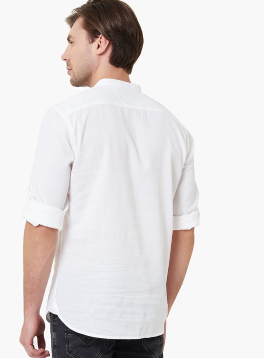 CELIO Solid Linen Mandarin Collar Shirt