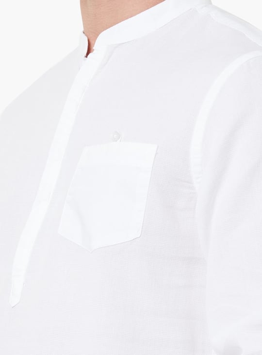 CELIO Solid Linen Mandarin Collar Shirt