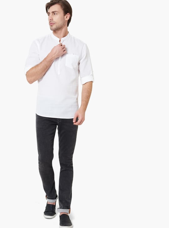 CELIO Solid Linen Mandarin Collar Shirt