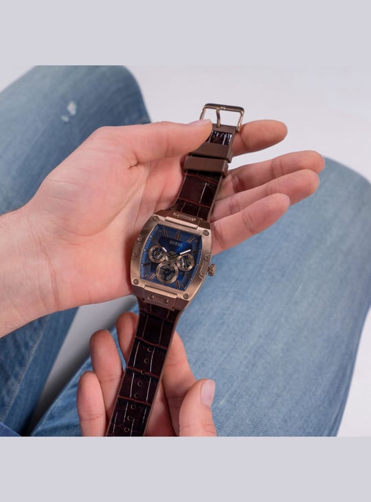 GUESS Men Tonneau Chronograph Watch with Leather Strap - GW0202G2