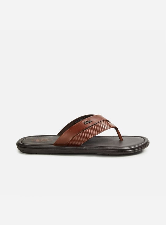LEE COOPER Men Solid Open-Toe Leather Slippers