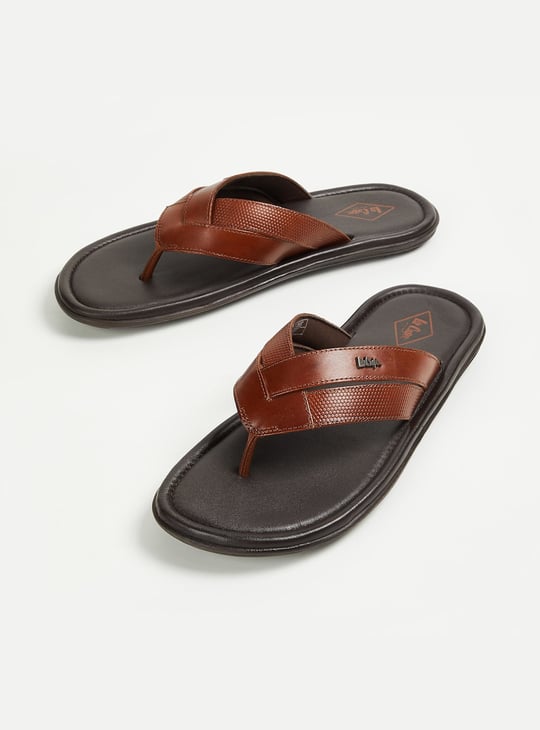 LEE COOPER Men Solid Open-Toe Leather Slippers