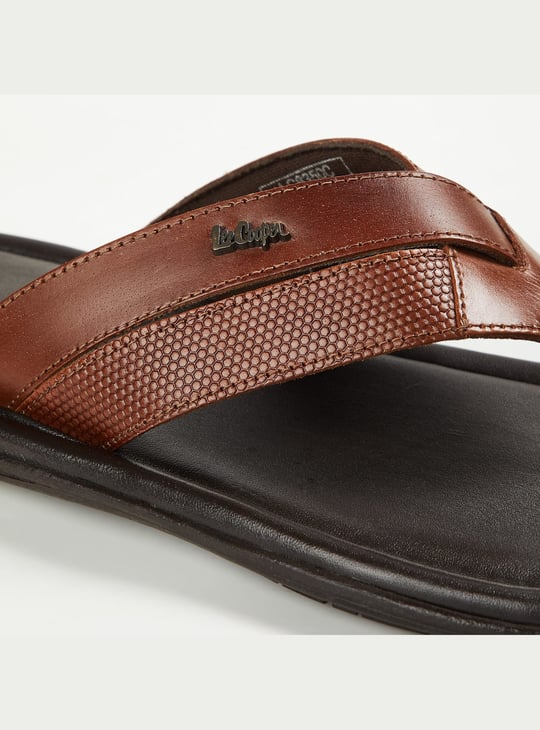 LEE COOPER Men Solid Open-Toe Leather Slippers