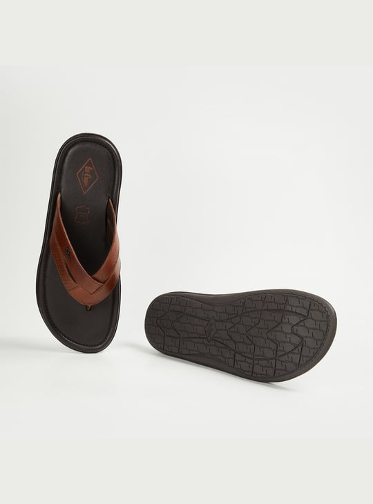 LEE COOPER Men Solid Open-Toe Leather Slippers