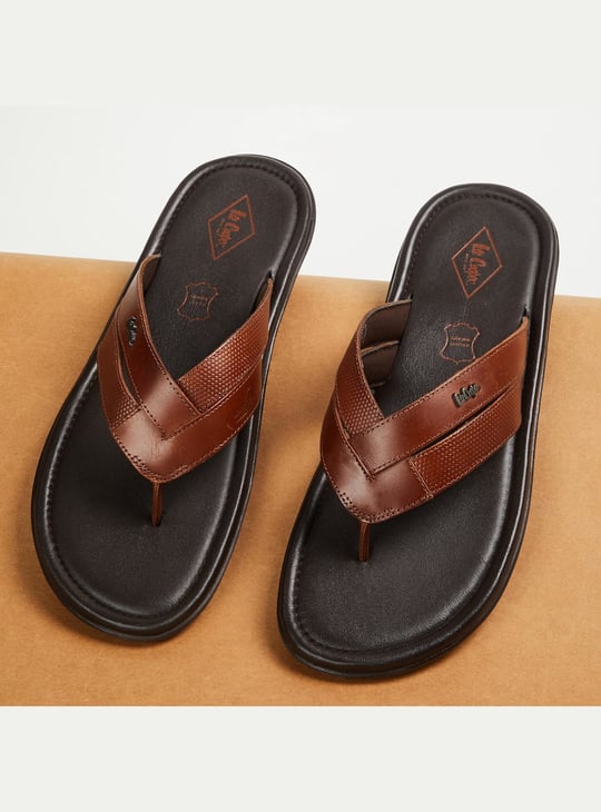 LEE COOPER Men Solid Open-Toe Leather Slippers
