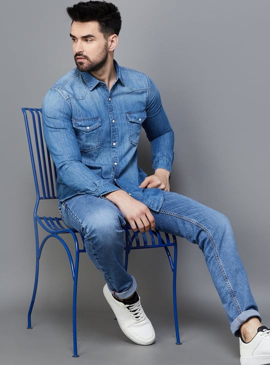 PEPE JEANS Men Washed Regular Fit Denim Shirt