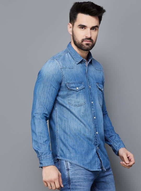 PEPE JEANS Men Washed Regular Fit Denim Shirt