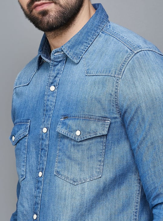 PEPE JEANS Men Washed Regular Fit Denim Shirt
