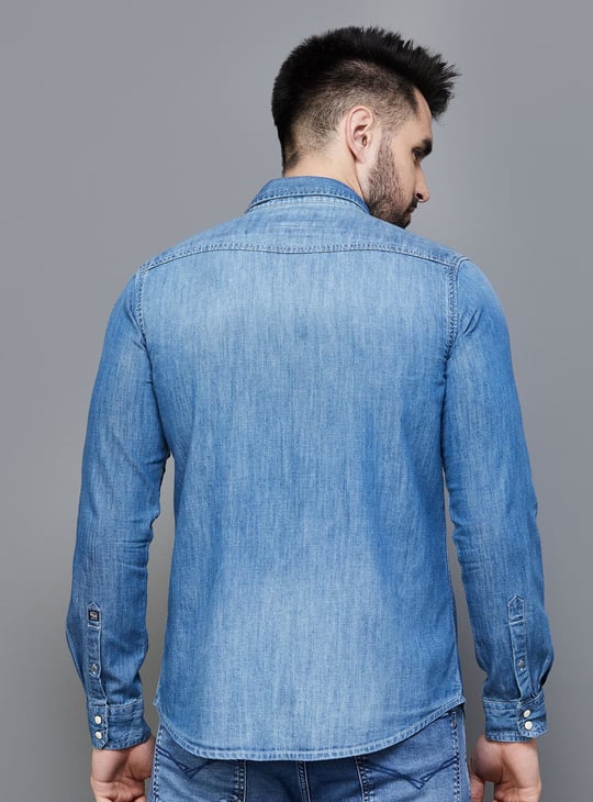 PEPE JEANS Men Washed Regular Fit Denim Shirt
