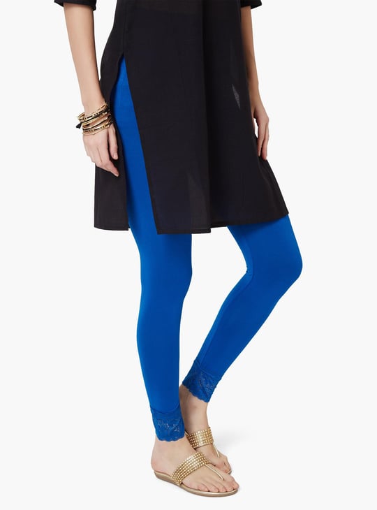 MELANGE Solid Lace Leggings Blue