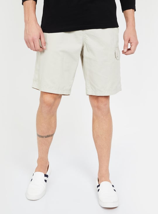 T-BASE Solid Regular Fit Cargo Shorts