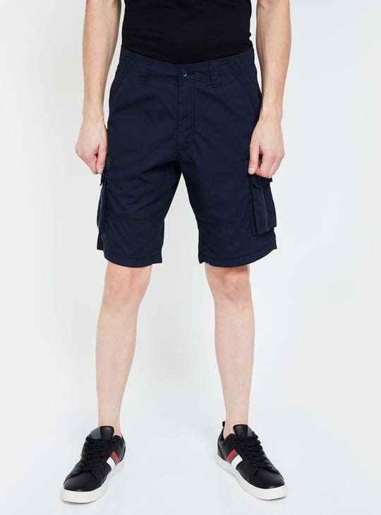 CELIO Solid Regular Fit Cargo Shorts Blue