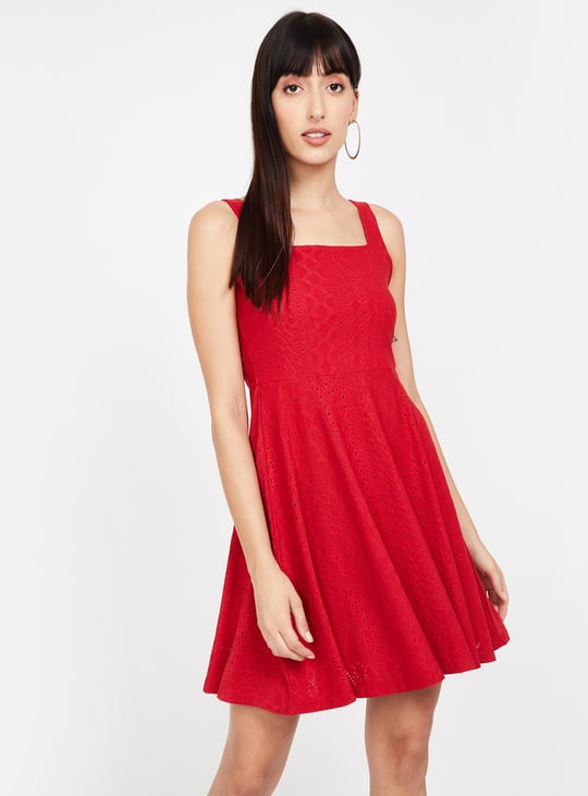 GINGER Schiffli Sleeveless Skater Dress Red
