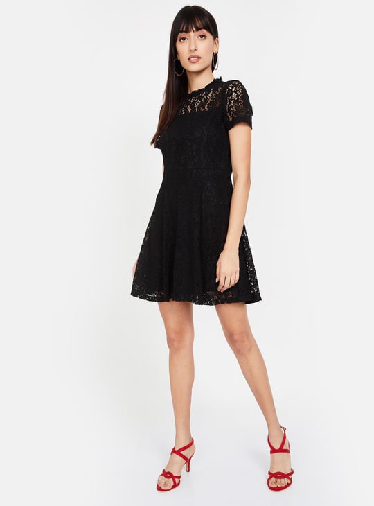 GINGER Floral Lace Skater Dress | Black