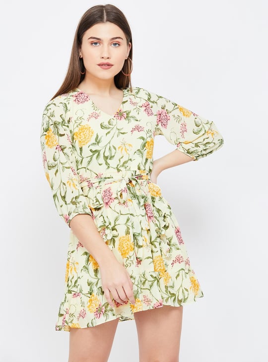 AND Botanical Print V-neck Skater Dress