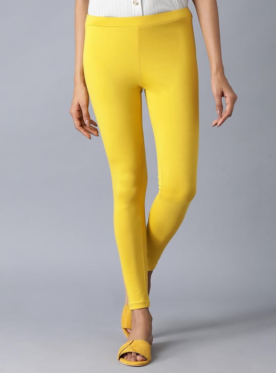 W Solid Cropped Leggings Yellow