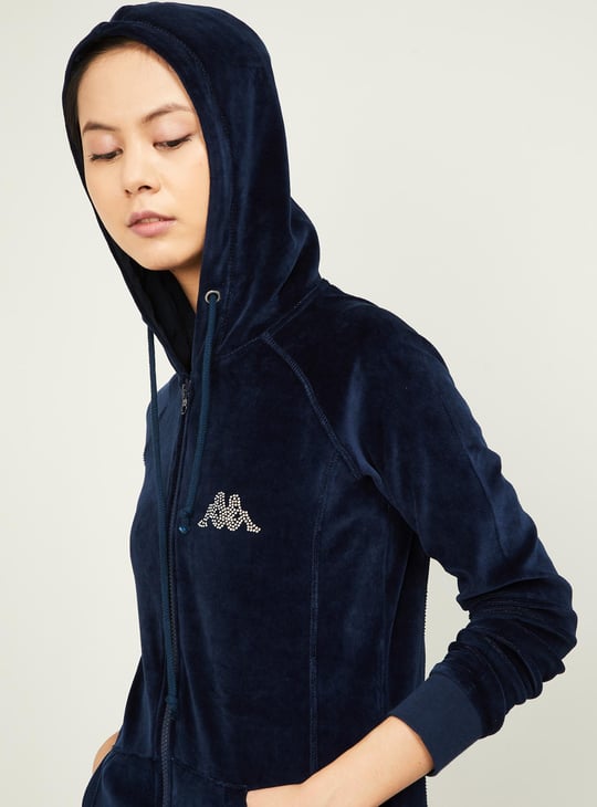 KAPPA Women Printed Zip-Front Hoodie Blue