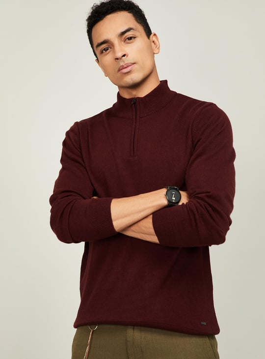 CODE Men Solid High-Neck Sweater