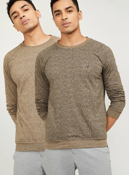 ALLEN SOLLY Men Reversible Crew Neck Sweater Brown