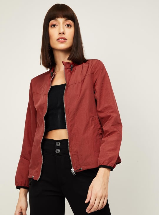 VAN HEUSEN Women Solid Woven Casual Jacket Red