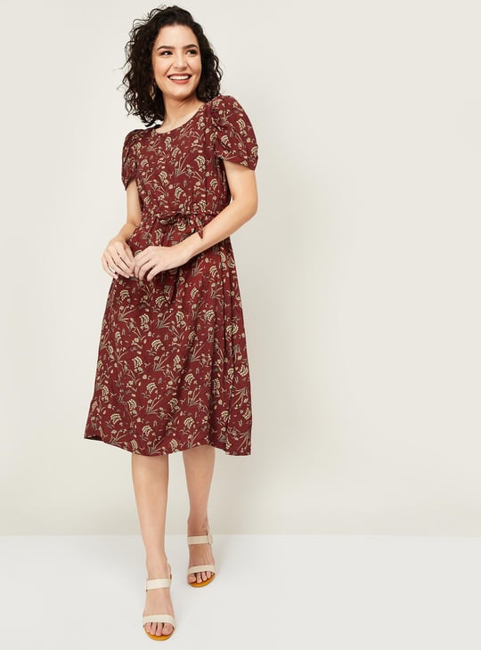 CODE Women Printed Short Sleeves Midi Dress