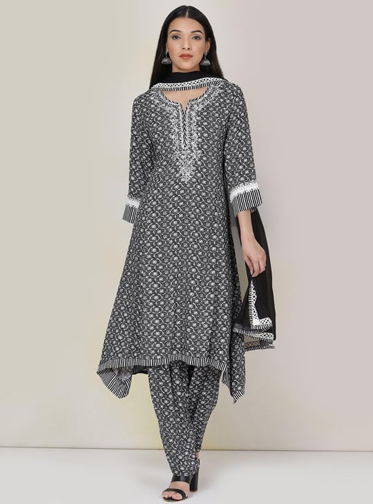 BIBA Women Printed Asymmetric Kurta with Salwar and Dupatta