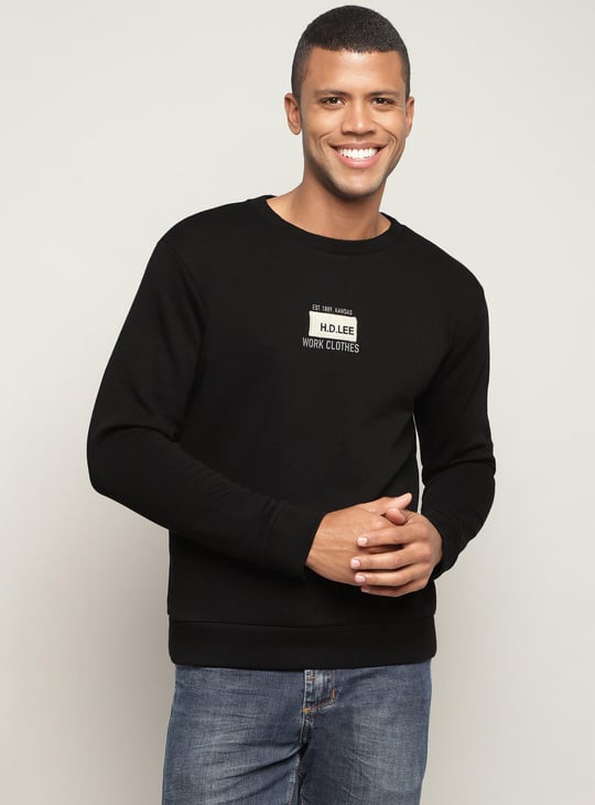 LEE Men Solid Pullover Sweatshirt Black